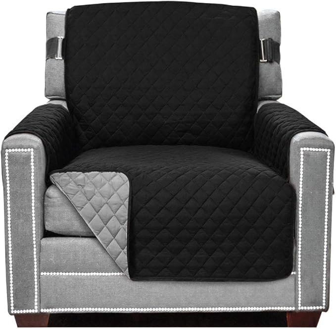 Sofa Shield® Couch Armchair Covers for Dogs, Reversible Furniture Protector with Strap, Stain and Tear Resistant Cushion Cover, 23 inch Seat, Machine Washable Slipcover Pets, Cats, Black Gray
