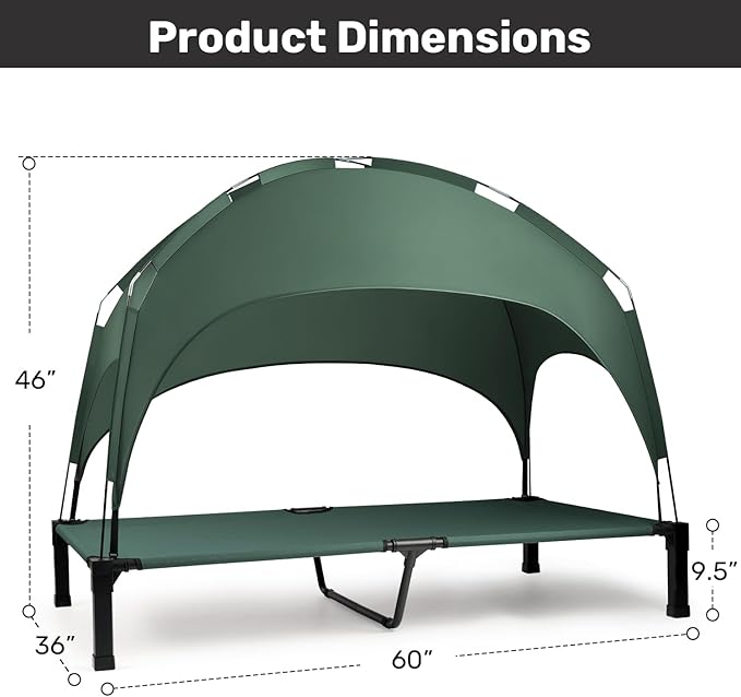 Heeyoo Elevated Dog Bed with Removable Canopy, Portable Dog Cot with Sun Protection Shade Tent, Raised Pet Cooling Cot Bed for Dogs, 60in
