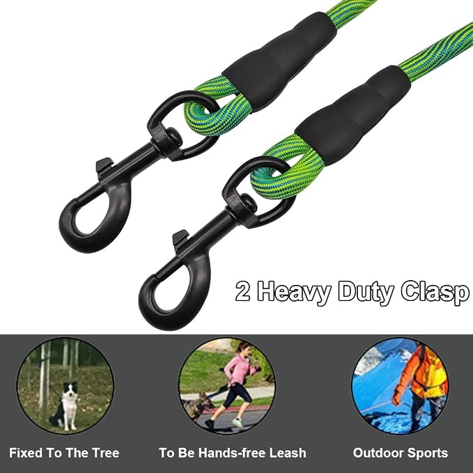 BTINESFUL 8ft 12ft 20ft 30ft 50ft 75ft Dog Tie-Out Long Tether Rope Leash, Outdoor Yard Leash- Large Medium Small Dogs Training, Playing, Camping, Backyard (Green, 12 Foot)