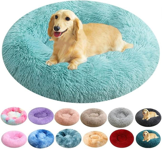 Dog Bed for Small Medium Large Dogs, 40 Inch Calming Dogs Bed, Anti-Anxiety Donut Cuddler Cat Bed with Anti-Slip Bottom, Fluffy Faux Fur Washable Pet Cushion for Dog & Cat, Light Green