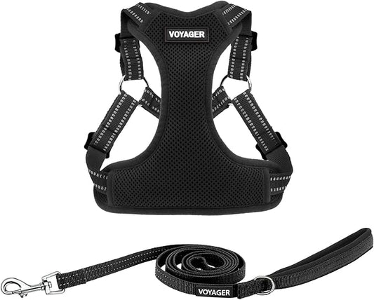 Best Pet Supplies Voyager Adjustable Step-in Flex Breathable Mesh Dog Harness for Small Medium Large Dogs Leash Set (Black), M