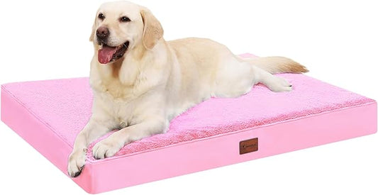 Waterproof Dog Beds Large Sized Dog Orthopedic Pet Beds for Crate with Removable Washable Cover Egg-Crate Foam Pet Pad Mat with Anti-Slip Bottom, 41x27 Inch, Pink