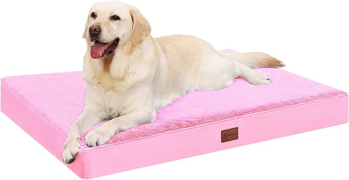 Waterproof Dog Bed Medium Size Dog Orthopedic Pet Beds for Crate with Removable Washable Cover Egg-Crate Foam Pet Pad Mat with Anti-Slip Bottom, 35x22 Inch, Pink