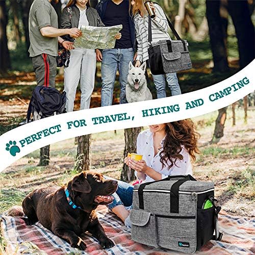 PetAmi Dog Travel Bag Organizer, Pet Travel Kit with 2 Food Containers & 2 Collapsible Dog Bowls, Pet Supplies Tote with Luggage Sleeve, Weekend Road Trip Camping Essentials, Gray, Large
