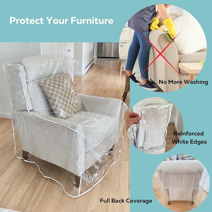 Evelots Clear Plastic Recliner Cover - Thick Heavy Duty Vinyl Armchair Cover for Protection Against Cat & Dog Clawing - Stain & Dust Protector - Waterproof Slipcover for Moving & Storage