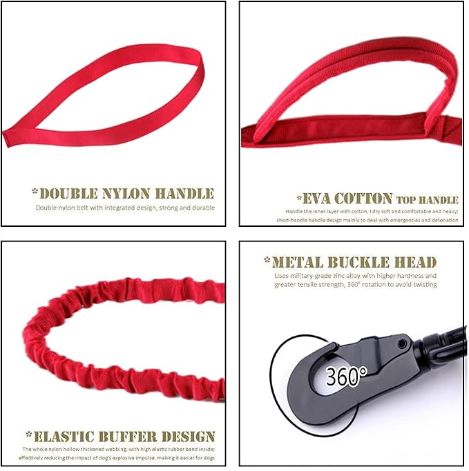 Tactical Dog Collar and Leash Set Adjustable Military Nylon Dog Collar with Control Handle and Heavy Duty Metal Buckle for Large Dogs（Red XXL