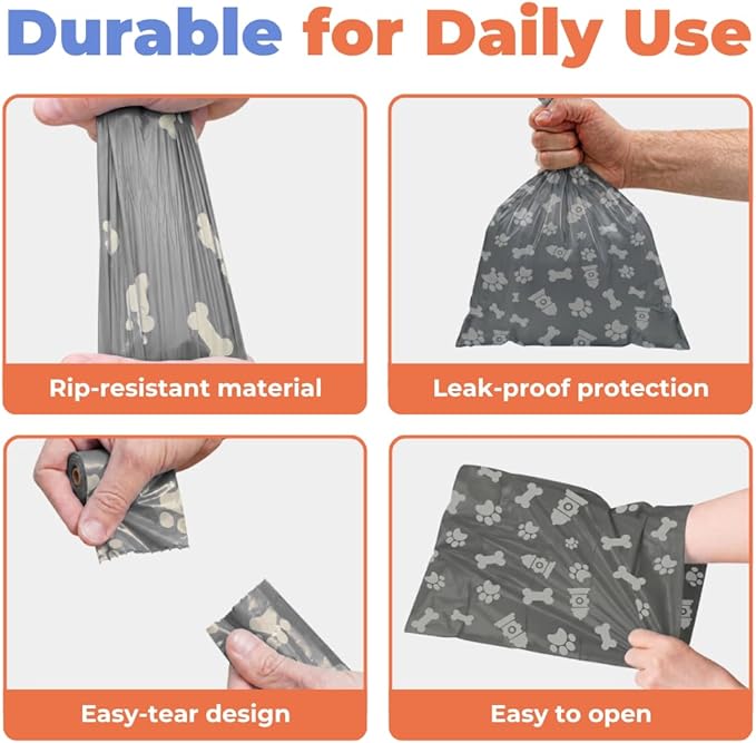Best Pet Supplies Dog Poop Bags for Waste Refuse Cleanup, Doggy Roll Replacements for Outdoor Puppy Walking and Travel, Leak Proof and Tear Resistant, Thick Plastic - Gray, 240 Bags
