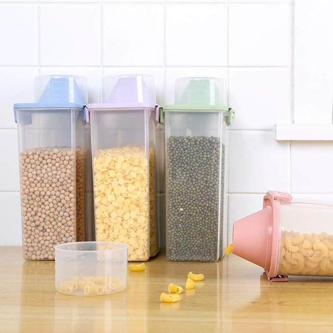 Pet Food Storage Container with Graduated Cup and Seal Buckles Food Dispenser for Dogs Cats (Blue)