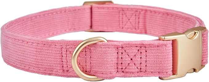 Soft Corduroy Dog Collar and Leash Set Adjustable Durable Dog Collars with Metal Buckle and Lead for Female Small Dogs,Hot Pink