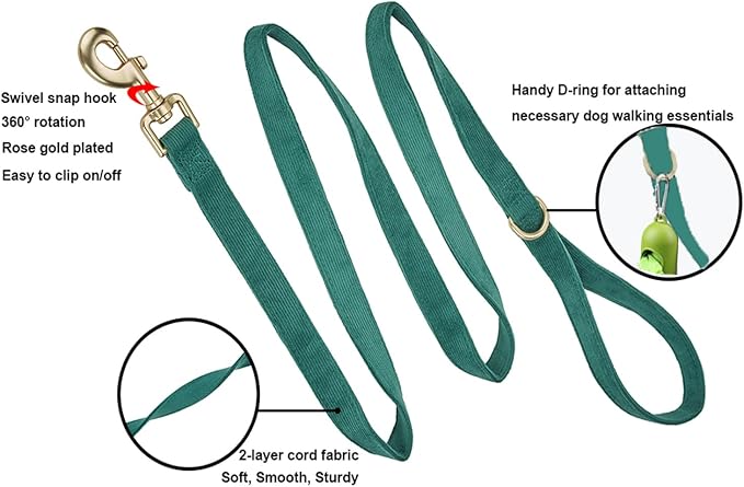 Soft Corduroy Dog Collar and Leash Set Adjustable Durable Dog Collars with Metal Buckle and Lead for Medium Dogs,Dark Green