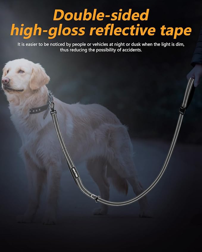 Hands Free Dog Leash & Car Seatbelt, 5.3-7.9ft Crossbody Dog Belt with Dual Soft Handles, Shock-Absorbing, 360° Clip, Reflective Design for Walking, Running, Hiking, Travel. (Gery)
