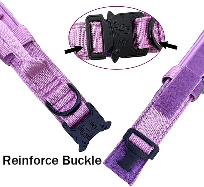Tactical Dog Collar Adjustable Military Nylon Dog Collar with Control Handle and Heavy Duty Metal Buckle for Medium and Large Dogs (Purple,XXL)