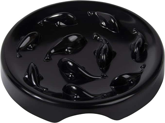 Slow Feeder Bowl for Cats and Small Dogs,Cilkus Fish Pool Design, Fun Interactive Bloat Stop Puzzle Feeder Bowl Healthy Eating Diet Made of Melamine Food Grade Material Dishwasher Safe (Black)