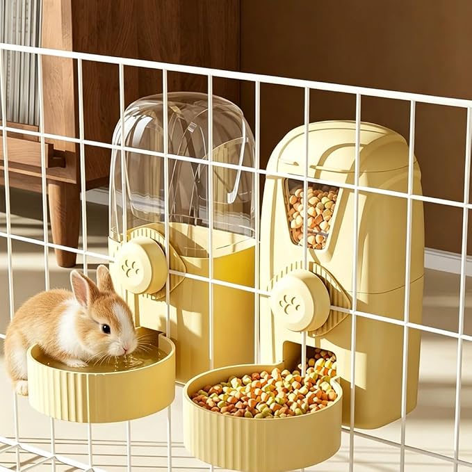 Hanging Pet Feeder Water Dispenser Set - 2-in-1 Gravity Food Water Bowl for Cats Small Dogs Rabbits, Cage Mounted No-Spill Pet Feeding Station (Light Coffee)