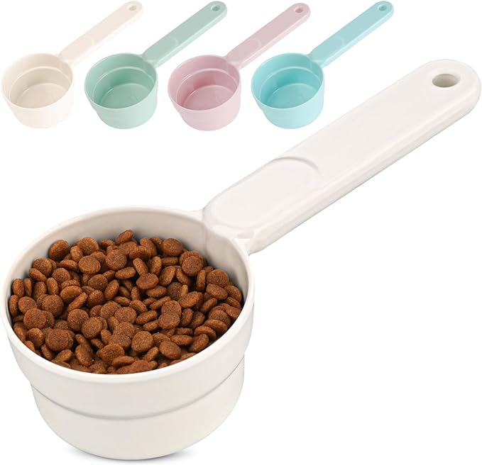 ComSaf MSBC Melamine Pet Food Scoop, Cat Food Measuring Cups, Comfortable Long Handle Scoop for Dog, Cat, Ferret and Rabbit Food, 1 Cup Size Pet Food Feeding Scoop Dishwasher Safe (White