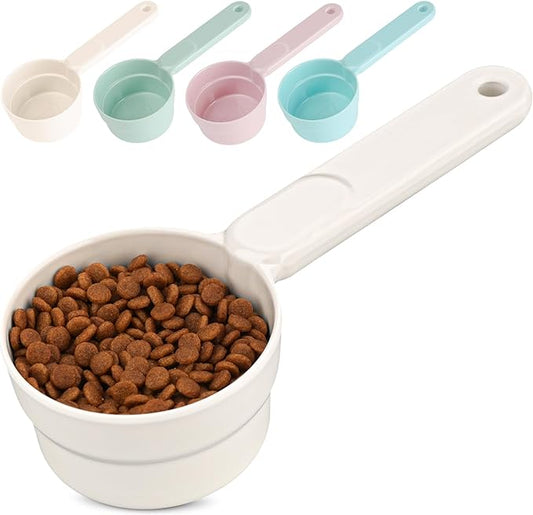 ComSaf MSBC Melamine Pet Food Scoop, Cat Food Measuring Cups, Comfortable Long Handle Scoop for Dog, Cat, Ferret and Rabbit Food, 1 Cup Size Pet Food Feeding Scoop Dishwasher Safe (White