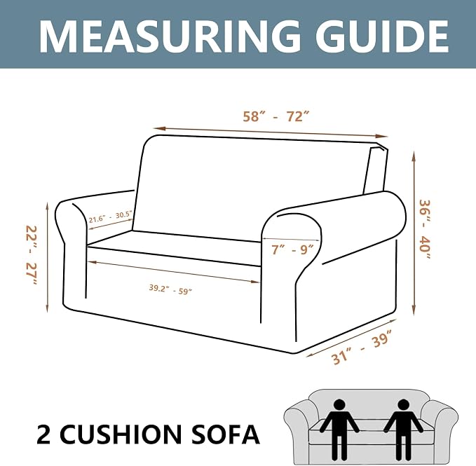 Stretch Couch Covers for 2 Separate Cushion Couch Sofa -Living Room Couch Sofa Cover,Washable Sofa Slipcover,Pet Friendly Furniture Protector with Elastic Bottom,Universal Fit for Home(Gray,Loveseat)