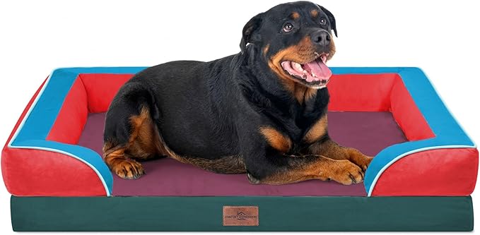 Comfort Expression Orthopedic Dog Bed for Extra Large Dogs 45x35 Inch, Waterproof Egg Crate Foam XL Pet Bed with Bolsters, Dog Couch with Washable Cover & Non-Slip Bottom, San Francisco