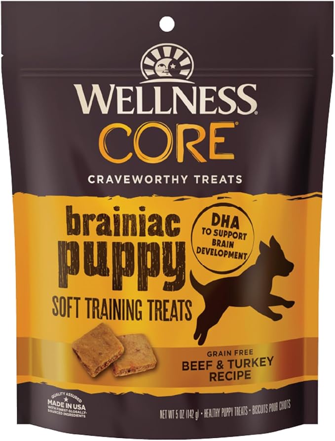Wellness CORE Brainiac Soft Puppy Training Treats, Natural, Grain Free, Beef and Turkey Recipe, 5 oz Bag