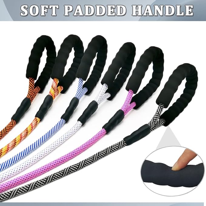 MayPaw Heavy Duty Rope Dog Leash, 3/4/5/6/7/8/10/12/15 FT Nylon Pet Leash, Soft Padded Handle Thick Lead Leashes for Large Medium Dogs (Pink-Blue dot, 1/2" * 8')