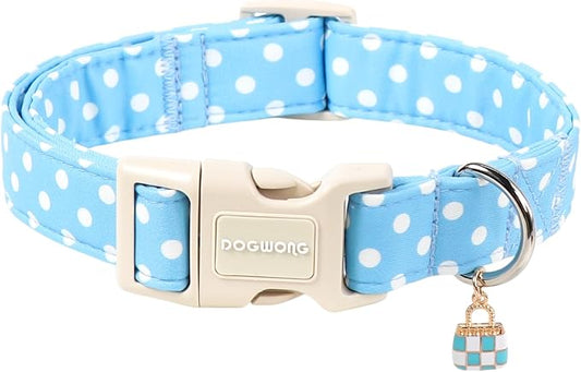 Spring Summer Dog Collar for Girl Boy Dogs- Purple Polka Wedding Dog Collar, Adjustable Soft Beach Dots Dogs Collars for Large Dogs, XL