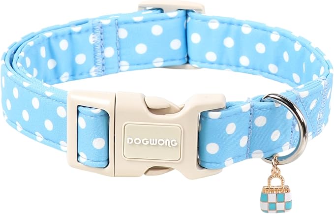 Spring Summer Dog Collar for Girl Boy Dogs- Purple Polka Wedding Dog Collar, Adjustable Soft Beach Dots Dogs Collars for Large Dogs, L