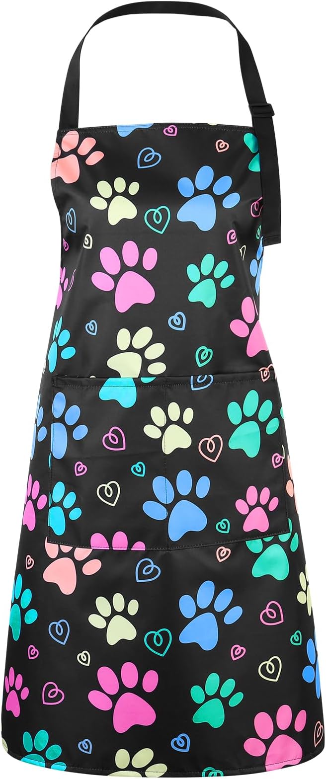 Dog Grooming Waterproof Apron with 2 Pockets, Cute Animals Puppy Dog Pets Apron
