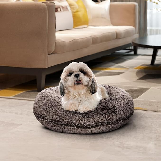 Bessie + Barnie Bagel Bed for Dogs and Cats – Round Pet Bed with 360-Degree Zipper, Waterproof Liner, Machine Washable Cover, Eco-Friendly Polyfill – Plush Donut Puppy Bed for Dogs