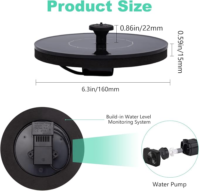 Yeomi Solar Fountain, Floating Solar Water Pump for Bird Bath, Outdoor Water Fountain No Battery or Electricity Needed, Easy to Use for Garden, Pond, Patio