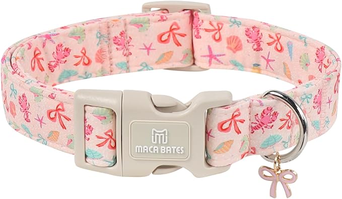 Maca Bates Summer Shell Basic Dog Collar Beach Puppy Collars for Extra Large Dogs Adjustable Durable Soft Comfortable Blue Sharks for Boy Girl Male Female Pet with White Safety Buckle