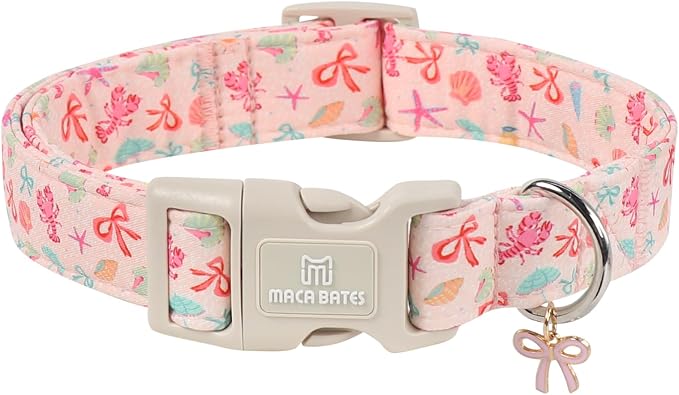 Maca Bates Summer Shell Basic Dog Collar Beach Puppy Collars for Large Dogs Adjustable Durable Soft Comfortable Blue Sharks for Boy Girl Male Female Pet with White Safety Buckle