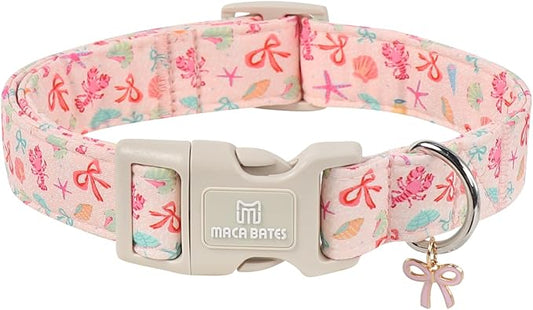 Maca Bates Summer Shell Basic Dog Collar Beach Puppy Collars for Extra Small Dogs Adjustable Durable Soft Comfortable Blue Sharks for Boy Girl Male Female Pet with White Safety Buckle