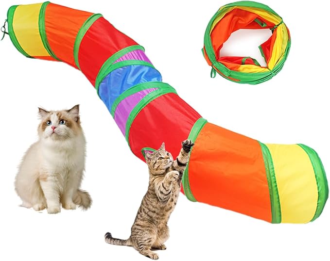 SUSWIM Cat Tunnel,Pet Cat Tunnels for Indoor Cats Large,Collapsible Cat Tunnel Maze Toy Shape S,Rainbow Colors.