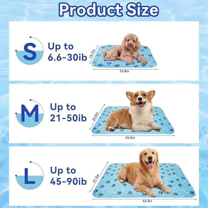 Pet Cooling Gel Pad with Patent Technology, 44in Dog Cooling Mat for Summer, Self Cooling Mat for Large/Medium/Small Dogs, Non-Slip Waterproof Durable Mat for Dog Beds, Car, Indoor & Outdoor Use