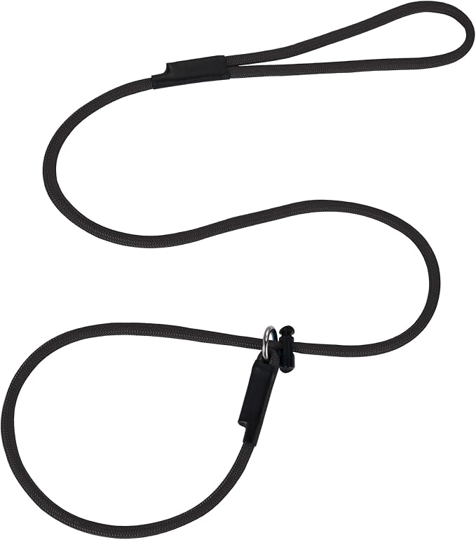 Slip Lead Dog Leash – Strong Nylon Training Rope with Spring-Loaded Adjustable Stopper – 5/16" x 4/5/6ft -No Pull Heavy Duty Leash for Small Medium Large Dogs(Black, 4 FT)