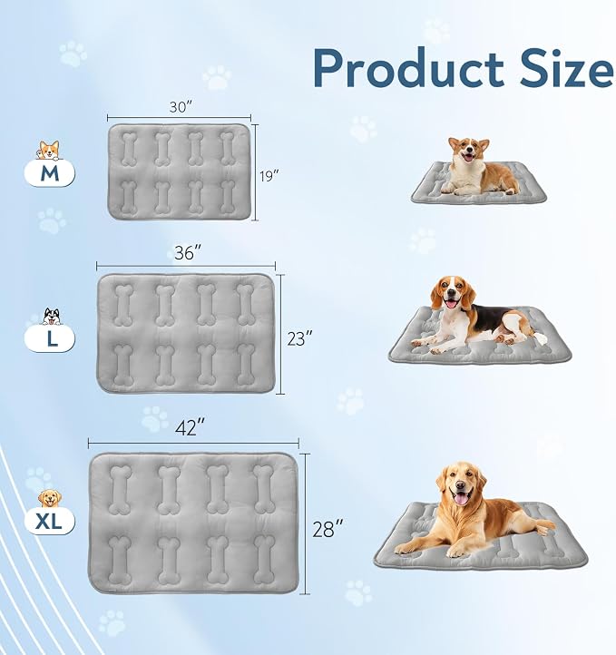 Magik & Kover Summer Dog Cooling Mat, 2 Pack 36" x 23" Indoor Outdoor Cooling Mat for Dogs Large, Machine Washable Thickened Non-Slip Cool Pad for Dogs Cats, Grey