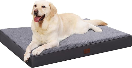 Waterproof Dog Beds Large Sized Dog Orthopedic Dog Beds for Crate with Removable Washable Cover Egg-Crate Foam Pet Pad Mat with Anti-Slip Bottom, 41x27 Inch, Grey