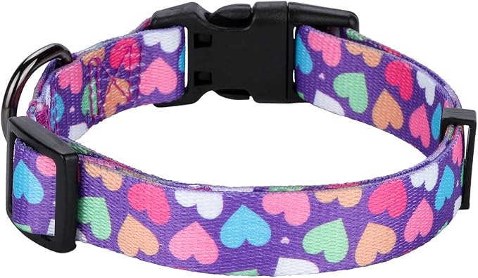 Girl Dog Collars Spring Cute Heart Pattern Lovely Print Purple for Medium Dogs