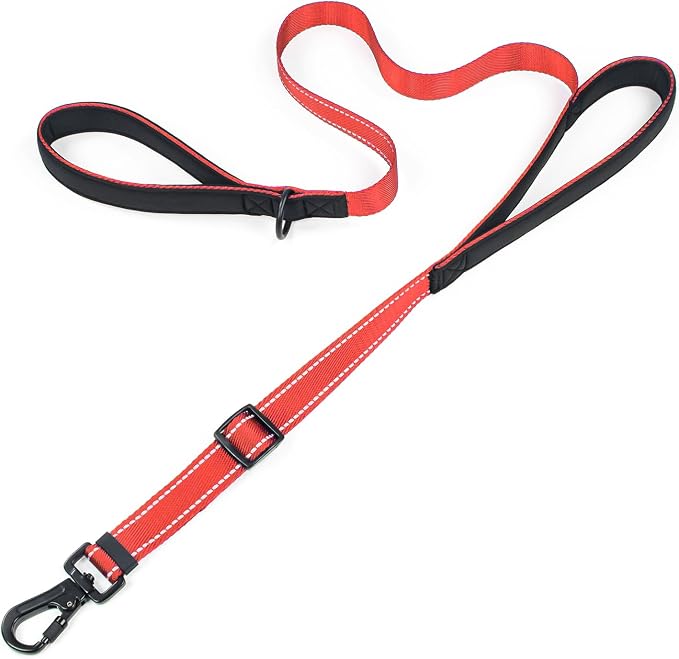 Reflective Double Handle Dog Leash for Large Dogs, Heavy Duty Adjustable Leash with Soft Padded Handles, Traffic Control Training Lead for Walking, Running (Bright Red, 6ft)