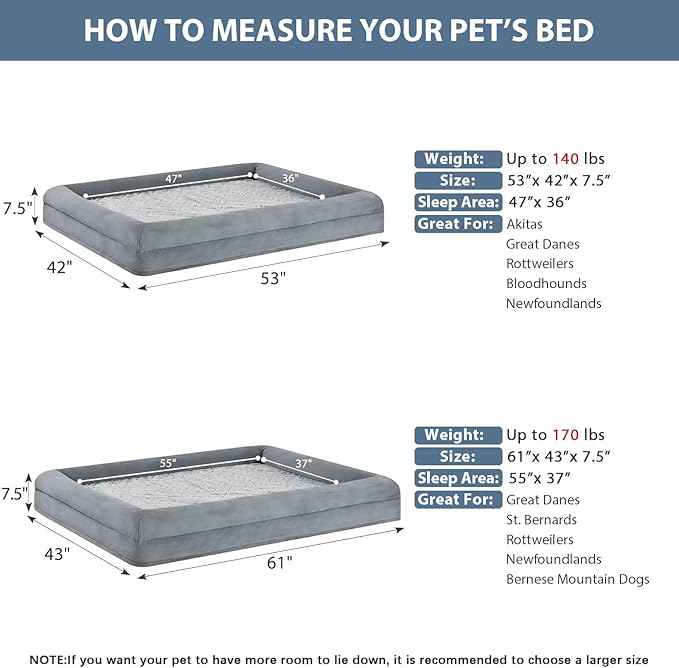 WNPETHOME XXXL Big Dog Bed for Large Dogs, Washable Dog Couch with Removable Waterproof Cover, Orthopedic Pet Sofa Bed with Bolster Sides, 53 x 43 x 7 Inches