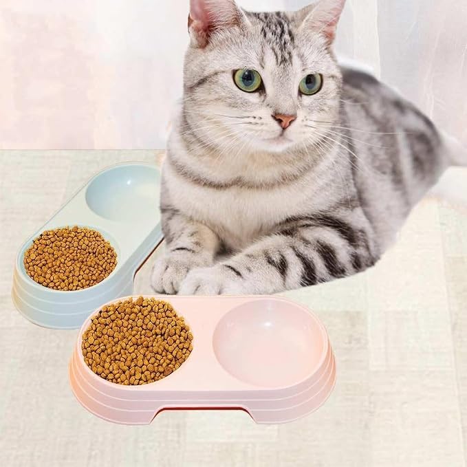 Pet Food and Water Bowl, Double Feeding Bowls, Small Grey, for Cats and Small Dogs, Portable Pet Accessories (Apricot)