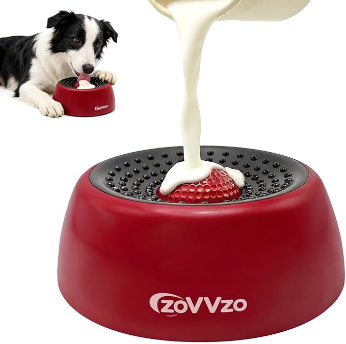 Rolling Ball Dog Lick Bowl, Slow Feeder Dog Bowls, Non-Slip Design, Interactive Dog Licking Toy & Dog Enrichment Toys, Dog Lick Ball Bowl for Wet Food, Yogurt, Bone Broth, Nutrient Solution (Red)
