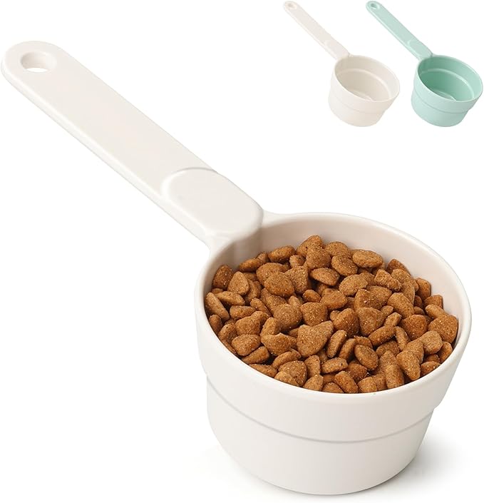 ComSaf Dog Food Scoop 1/2 Cup - MSBC Melamine Pet Food Scoop Measuring Cup for Dog Cat Ferret Rabbit Bird Food, Half Cup Scoop Food-Grade Pet Feed Scoops with Handle, Dishwasher Safe, White
