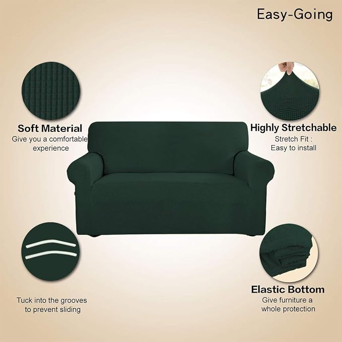 Easy-Going Stretch Loveseat Slipcover 1-Piece Sofa Cover Furniture Protector Couch Soft with Elastic Bottom for Kids Polyester Spandex Jacquard Fabric Small Checks (Loveseat, Dark Green)