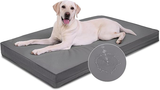 Vonabem Outdoor Waterproof Dog Bed Washable, Jumbo Large Crate Pad 54 inch, XXXL Wipeable Leather Pet Beds with Removable Cover Reversible, Foam Anti-Slip Kennel Pads 53"x36" Grey