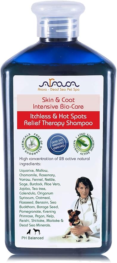 Arava Natural Medicated Dog Shampoo – Anti Yeast Anti Itch Dog Shampoo - Healthy Skin & Coat - First Aid in Hot Spots Ringworm Scrapes Abrasions & Dermatologic Infections - 400ml / 13.5 fl oz