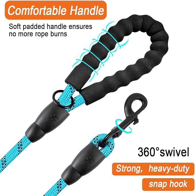 BARKBAY Dog Leashes for Large Dogs Heavy Duty Dog Leash 4/5/6 FT with Comfortable Padded Handle and Highly Reflective Threads for Medium Large Dogs Walking Training Running (6FT-1/2'',Blue)