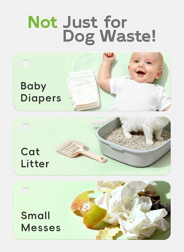 Dog Poop Bags Rolls, 128 Count (8 Refills) - 60% Recycled Plastic Unscented - Leak Proof, Extra Thick Waste Bag with Easy-Peel Sticker (Green)