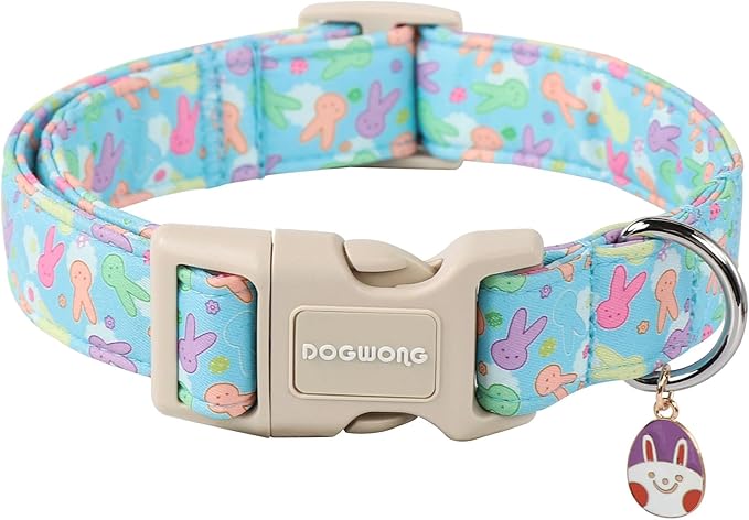 DOGWONG Easter Blue Egg Bunny Dog Collars, Adjustable Cute Rabbit Pet Collars with Quick Release Buckle for Small Medium Dogs