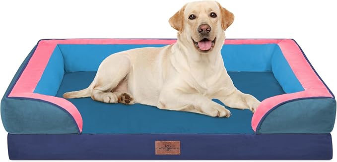 Comfort Expression Orthopedic Dog Bed for Extra Large Dogs 42x30 Inch, Waterproof Egg Crate Foam XL Pet Bed with Bolsters, Dog Couch with Washable Cover & Non-Slip Bottom, Enchanted Cove